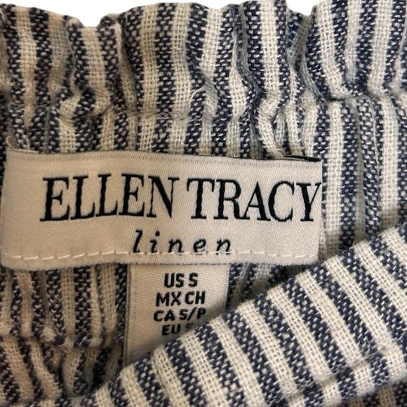 Ellen Tracy Women's Wide Leg Cropped Striped Linen Pants- Size Small - Picture 6 of 10